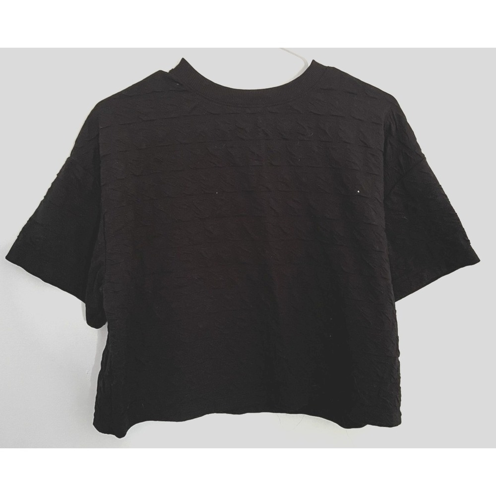 A New Day Shirt Womens Small Black Textured Jacquard Cropped Short Sleeve Top